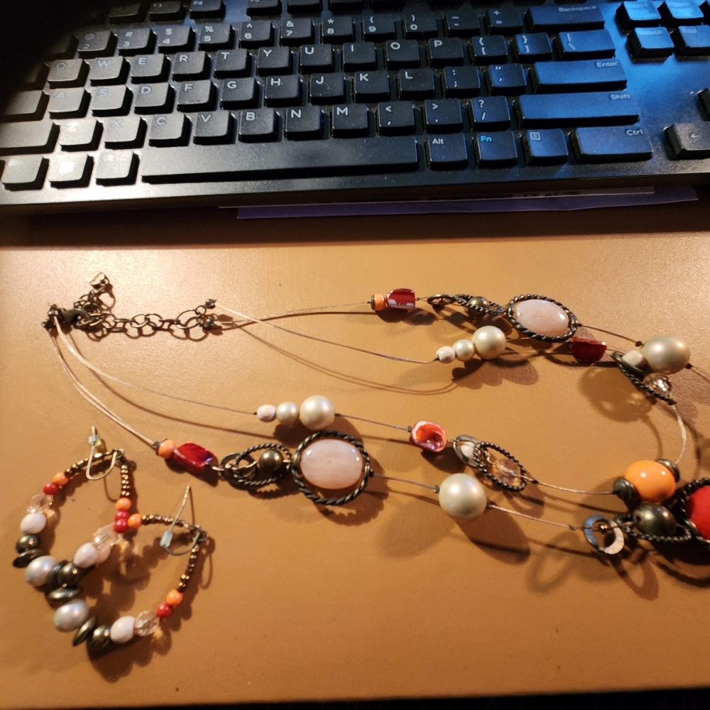 Elegant Multi-Color Beaded Necklace and Earring Set